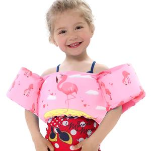 Double Couple Toddler Swim Vest with Sleeves Cartoon Adjustable Strap Swimming Jacket Pool Floaties for Kids 20-50 Pounds Boys and Girls Child, Pink Flamingo