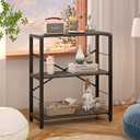 FOLUBAN Industrial Small Bookshelf, 3 Tier Low Short Book Shelf, Metal and Wood Bookcase for Small Spaces, Bedroom Living Room, Dark Gray