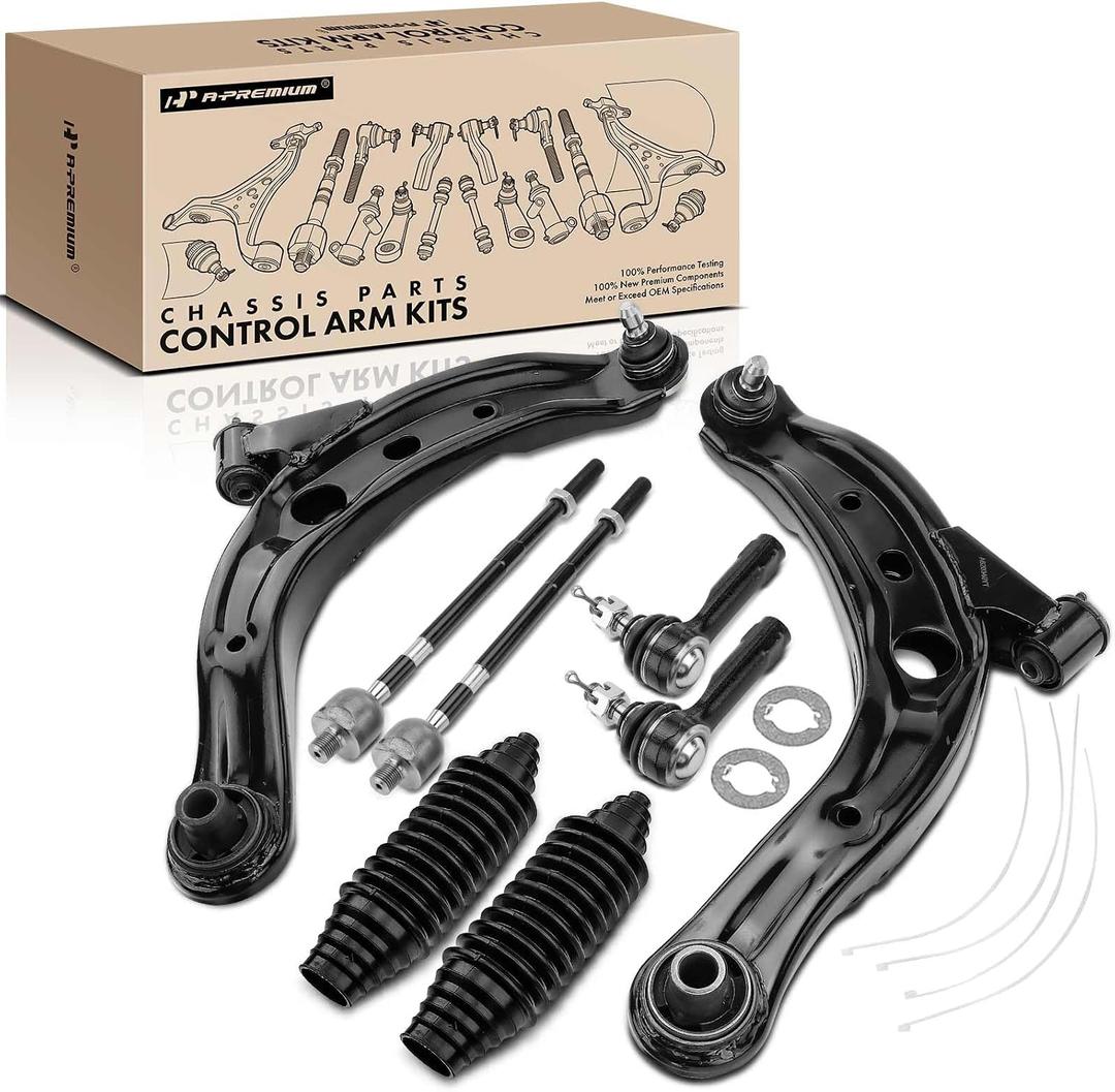 A-Premium Set of 8, Front Lower Control Arm, Inner & Outer Tie Rod End, Rack and Pinion, Compatible with Mazda MPV 2000-2006