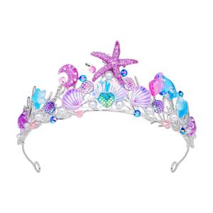 YARIEW Mermaid Crown Mermaid Birthday Decorations Mermaid Costume Mermaid Tail Starfish Fish Scales Seashell Hair Accessories Wide Mermaid Headband Mermaid Birthday Party Gifts Purple