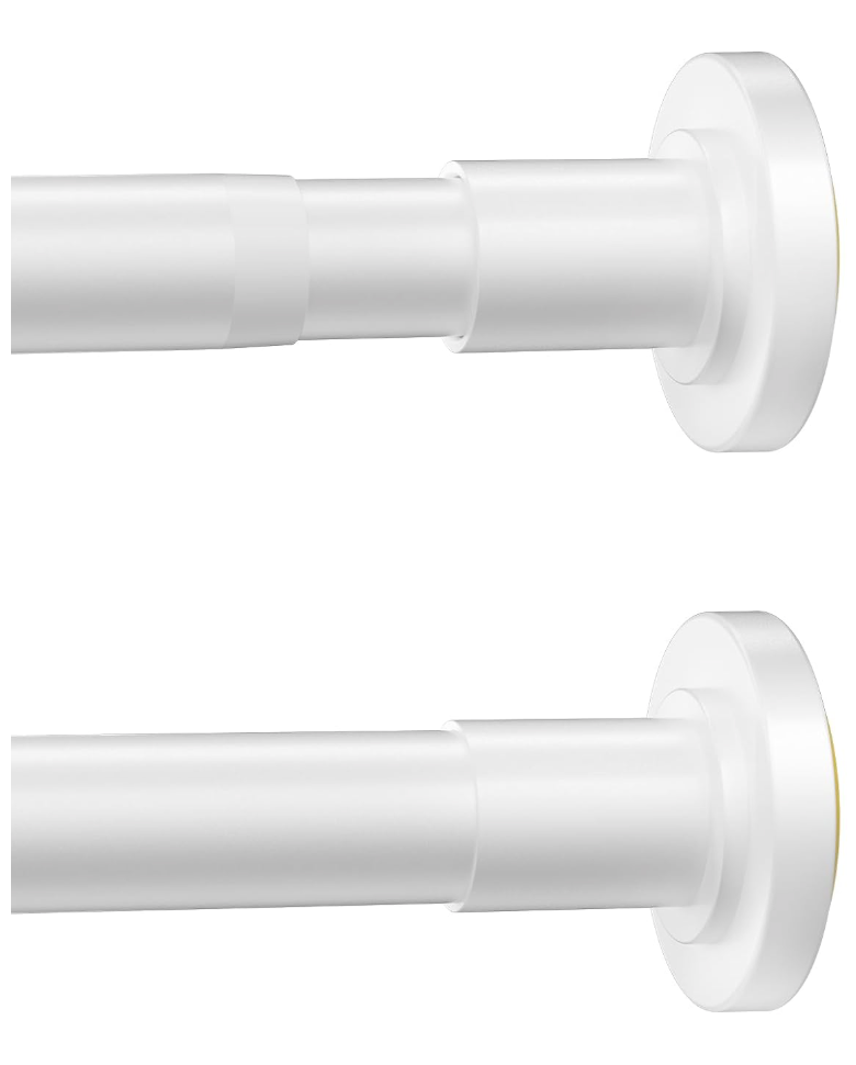 White Shower Curtain Rod,1 Inch Diameter Stainless Steel Adjustable Spring Tension Rods 32 to 80",with Holders,Anti-Slip,Curtain Rods No Drilling(1 Pack)