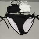 B2prity Women's Sexy Bikini Set Color Block Lace Up 2 Piece Bathing Suit Tie Side Swimsuit (Medium, Black White Block)