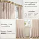 Linen Pleated Semi Sheer Curtains 90 Inches Long 2 Panels Set for Dining Room, Memory Trained Pinch Pleat Light Filtering Taupe Farmhouse Windows Drapes with Back Tab 50x90 Inch Length Bedroom Curtain