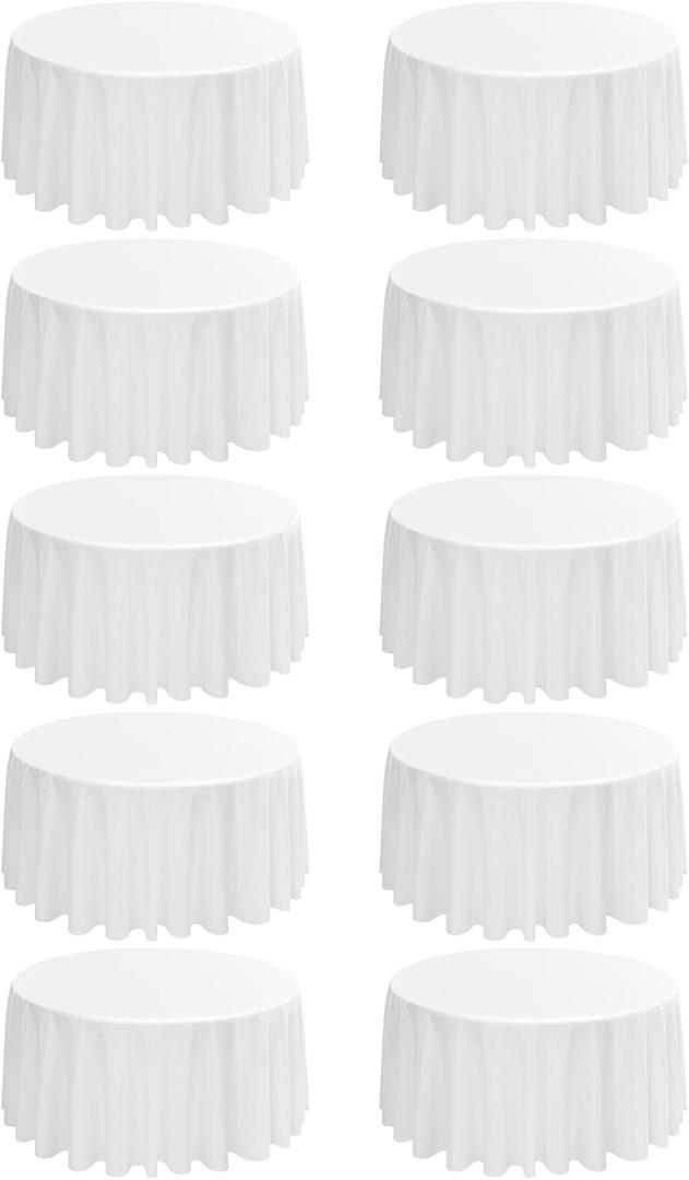 10 Pack Round Tablecloths - 120 Inch, White Polyester Table Cover for Round Table, Stain and Wrinkle Resistant Washable Fabric Table Cloth, Polyester Tablecloth for Wedding Banquet Parties