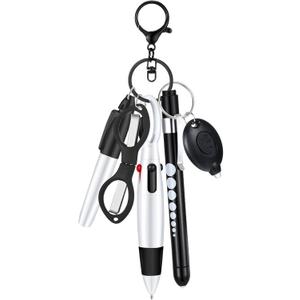 MotiMind 6 Pcs Nurse Pen Set Include Permanent Marker Pen Retractable Ballpoint Pen Keychain Clip Foldable Scissors Lights LED Flashlight Keychain for Nurse Accessories(Black)