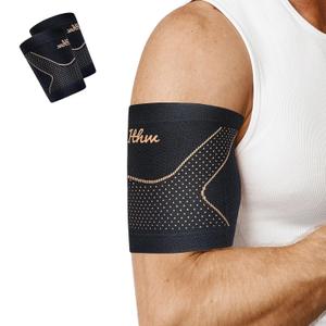 Copper Bicep Tendonitis Brace, Upper Arm Compression Sleeve for Pain Relief, Bicep Brace for Men and Women Muscle Strains Recovery (Copper, Large)