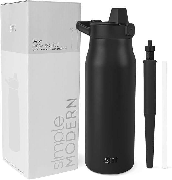 Simple Modern Filtered Water Bottle | Insulated Stainless-Steel Carbon Filter Travel Water Bottles | Reusable for Clean Drinking Water On The Go | 34oz, Black 