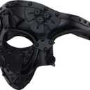 Ubauta Steampunk Cyborg Mask for Halloween: Handcrafted Plastic with Black Metallic Finish - DIY Repair Strip & Adjustable Fit (One Size)