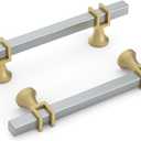goldenwarm 10 Pack 5 Inch Brushed Nickel and Gold Cabinet Pulls Silver Drawer Handles Square Hardware for Cupboard Dresser