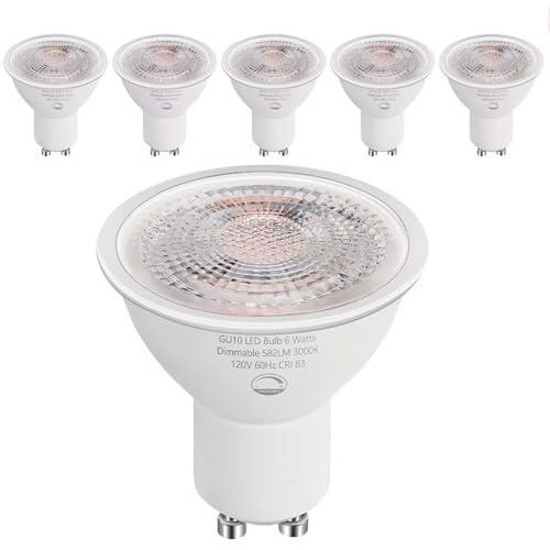 SETEN 4-Pack GU10 LED Bulbs Dimmable,6W (50W Equivalent), 3000K Soft White 582 Lumens, Perfect for Recessed Lighting, Track Lighting, Accent Lights(Not for Candle Warmers)