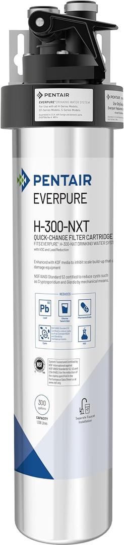 Pentair Everpure H-300-NXT Drinking Water System, 300 Gallon Capacity, Reduces Chlorine Taste & Odor, Lead, VOCs, Sediment, NSF Certified, Made in USA