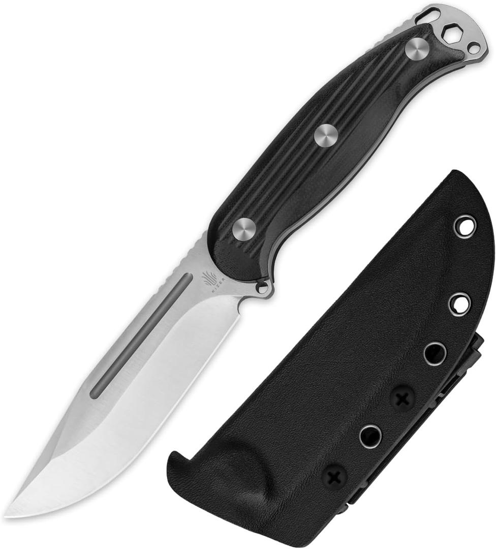 Kizer Ursa Major Fixed Blade Knife, 4.43" AEB-L Blade Hunting Survival Knife with Ergonomic Black G10 Handle, Full Tang EDC Camping Knives with Sheath & Hexagon Hole for Outdoor Activities, 1082A1