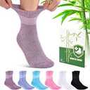 Cirorld Bamboo Viscose Diabetic Socks for Women, 6 Pairs Non Binding Wide Top, Seamless Loose Cushion Socks for Swollen Feet