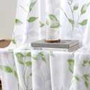 HOMEIDEAS Non-See-Through Sage Green and White Privacy Sheer Curtains 52 X 63 Inch Length 2 Panels, Leaf Floral Printed Light Filtering Semi Sheer Window Curtains Drapes for Bedroom Living Room