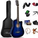 38 inch Blue Acoustic Guitar Beginner Kits 3/4 Cutaway Wood Acustica Guitarra for Beginners Adults with Online Lesson,Gig Bag,Picks,Steel Strings Strap with Picks Holder