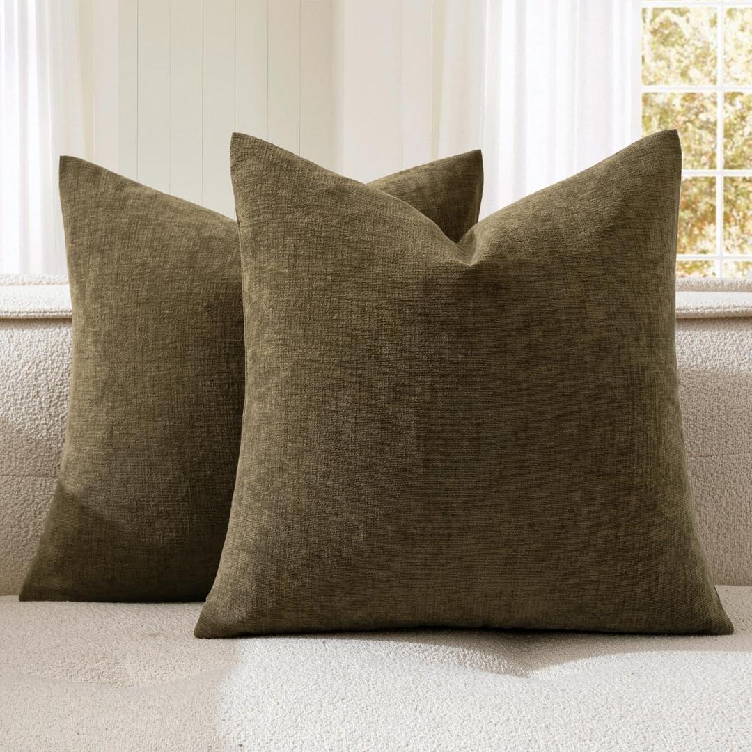 MIULEE Coffee Couch Pillow Covers 18x18 Inch, Set of 2 Soft Chenille Decorative Square Throw Pillow Covers Farmhouse for Sofa Living Room Bed