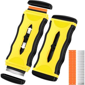DEKEones Razor Blade Scraper, 2 Pack2-in-1 Scraper Tool with 5Pcs Plastic Blades and 5 Pcs Metal Blades, Multifunctional Cleaning Razor Scraper for Stickers, Decals, Cooktop, OvenYellow