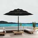 10FT Patio Umbrella 3 Tiers Outdoor Market Umbrella w/Push Button Tilt, Crank, UV and Waterproof Table Umbrella for Garden, Pool, Backyard, Deck, Lawn, Black