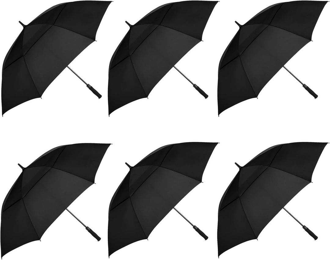 MRTLLOA 6 Pack Golf Umbrella 68/62 Inch Large Oversize Double Canopy Vented Automatic Open Stick Umbrellas for Men & Women (Black)