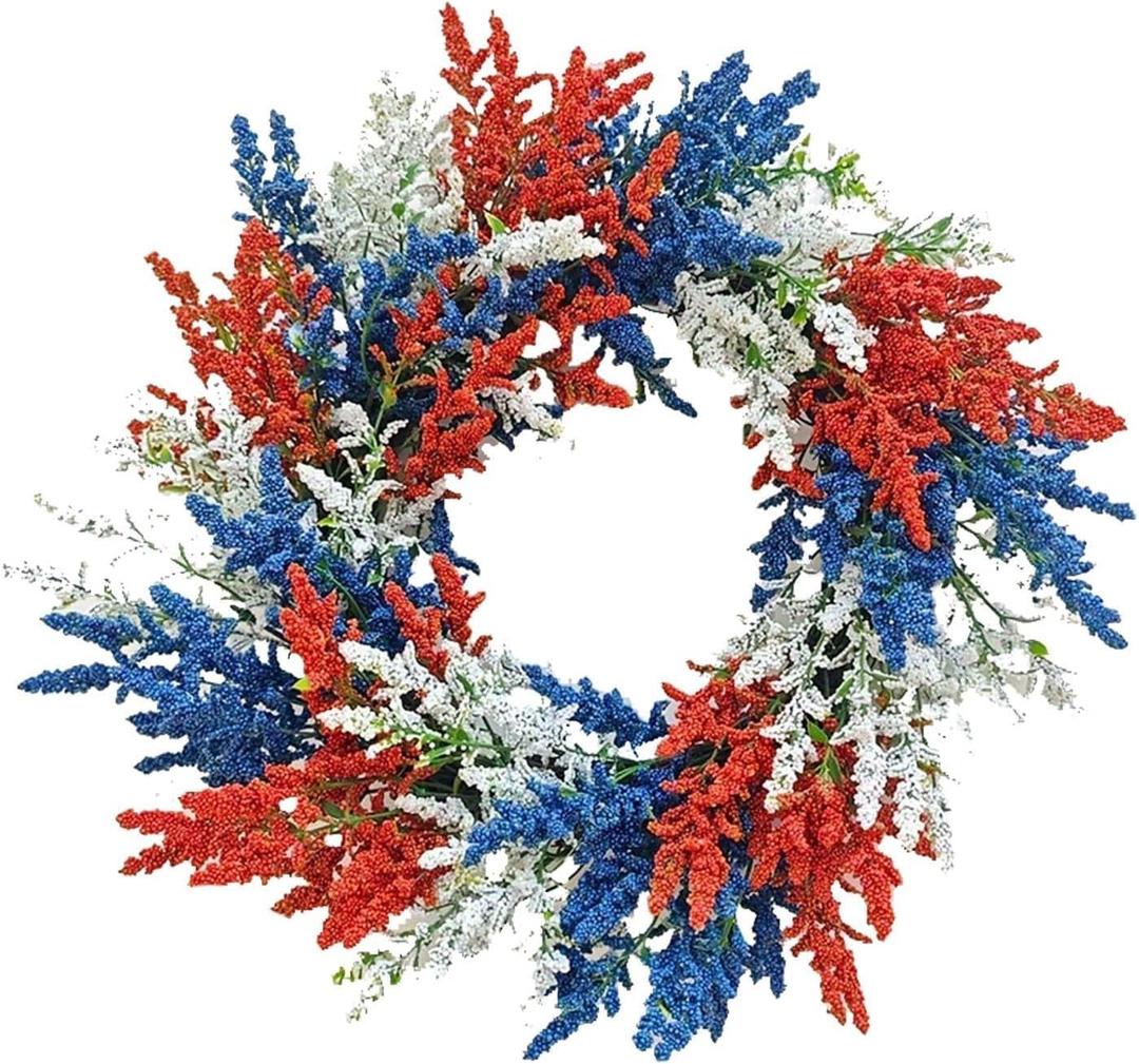 20In Patriotic Wreaths for Front Door, Artificial Red White Blue Faux Flowers,Patriotic Wreath Decorations,Decor for 4th of July,Festival Wreath for Outdoor,Home, Office, Party Wall
