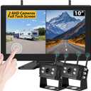 10'' Wireless Backup Camera System, 2 HD 1080P IP69 Waterproof Cameras with Large IPS Full Touch Screen 4 Channels Monitor, IR Night Vision Reverse Camera for RV Truck Trailer Camper