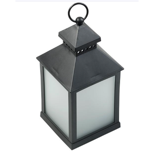 LED lantern with realistic flame play and timer, black