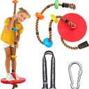 DECORLIFE Adjustable Rope Swing for Kids, Climbing Rope Disc Swing with Platforms, Carabiner and Tree Strap, Tree Swing for Outdoor, Swing Set Playground Accessories, Red