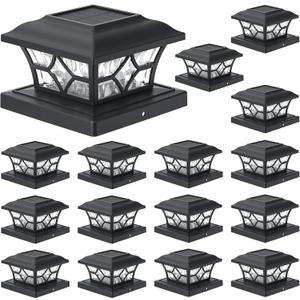 APONUO 4x4 Solar Post Cap Lights 16 Pack - 6x6 Post Cap Solar Light, 2-Mode, IP64 Waterproof, Post Lights Solar Powered for 4x4 5x5 6x6 Wood/Vinyl Posts, Black