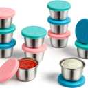 Freshmage [12 Pack 2.4oz Stainless Steel Dressing Container with Silicone Lids, Reusable Leakproof Condiment Containers Small Sauce Container Sets