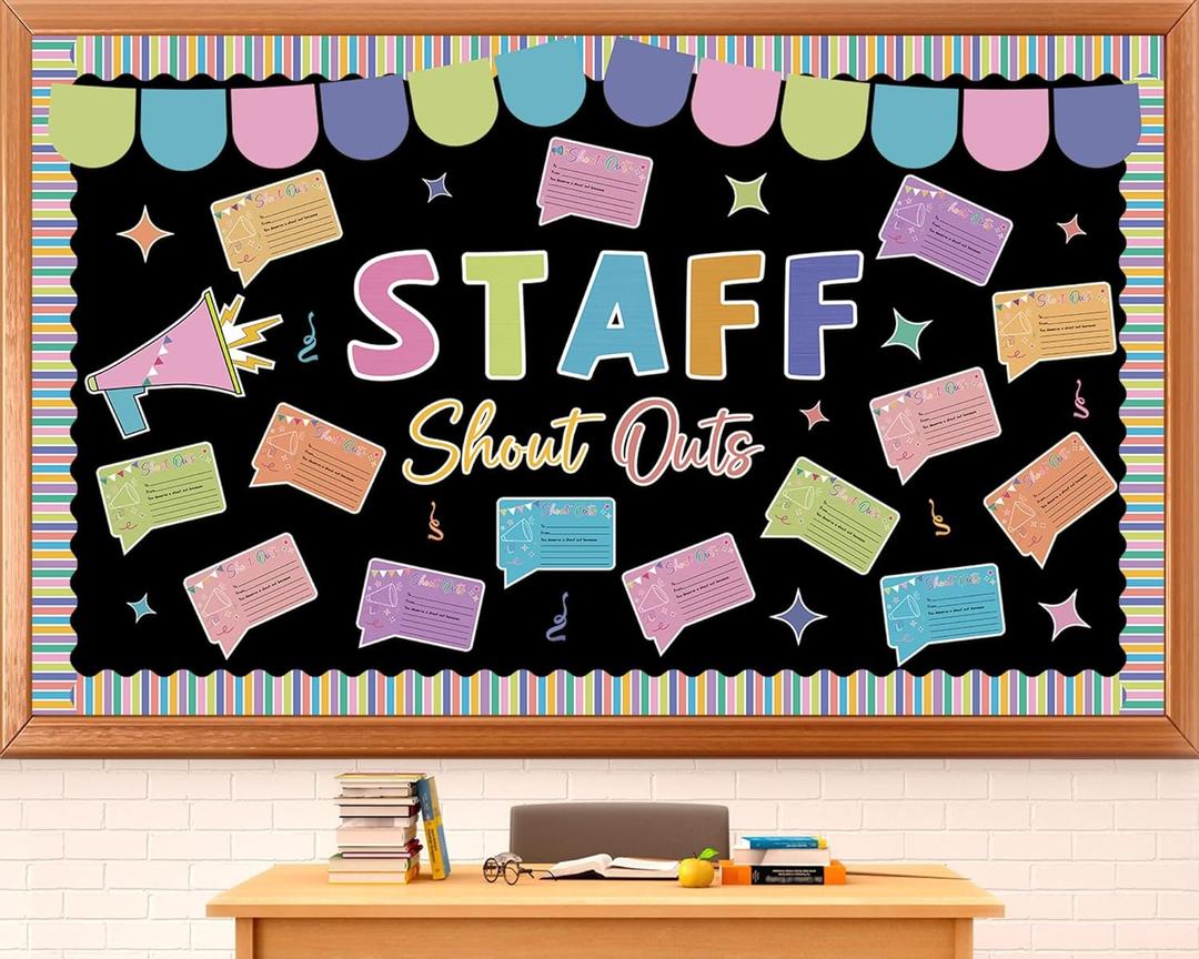 2 x Staff Shout Out Bulletin Board Decorations Staff Shout Outs Bulletin Board Set Appreciation and Recognition DIY Craft Cutouts for School Classroom Office Employee Appreciation Wall Door Decor Supplies, 59.055 inches x 35.43 inches