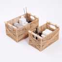 Woven Decorative Baskets Bohemian Style Set of 2 Picnic Basket with Wood Handles Rectangle Storage Baskets for Shelves Towel Bathroom