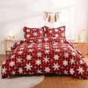 JSD Red Buffalo Plaid Snowflakes Duvet Cover Set Queen Size, 3 Piece Christmas Winter Printed Microfiber Comforter Covers