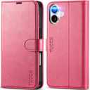 TUCCH Wallet Case for iPhone 16, Kickstand PU Leather Magnetic Protective Flip Cover with [RFID Blocking] [4 Card Slots] [TPU Interior Case] Compatible with iPhone 16 5G 2024, Hot Pink