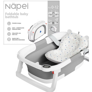 napei Collapsible Baby Bathtub,Baby Bath Tub with Soft Cushion & Thermometer,Baby Bathtub Newborn to Toddler 036 Months,Portable Travel Baby Tub