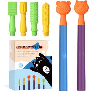 Oral Sensory Stimulation Kit with 6 Soft Textured Heads for Speech Therapy & Feeding Support, Muscle Strength & Phonation Improvement - Double (Purple+blue)
