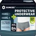 SUNKISS Super Soft Incontinence Underwear for Men, Daytime Disposable Adult Pull Ups, Mens Protective Diapers with Maximum Absorbency, XXLarge, Grey, 84 Count