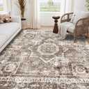 Machine Washable Rug 9' x 12' Vintage Design Area Rugs with Non Slip Rugs for Living Room Bedroom Carpet Stain Resistant, Home Decor Office Boho Rug, Ivory