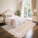 GarveeHome Scalloped Bow Rug for Living Room, Solid Camel Rug for Dorm, Washable Rugs 9x12 Soft Low Pile Non Slip Scalloped Rugs for Nursery College Bedroom Decor Kids Room Playroom