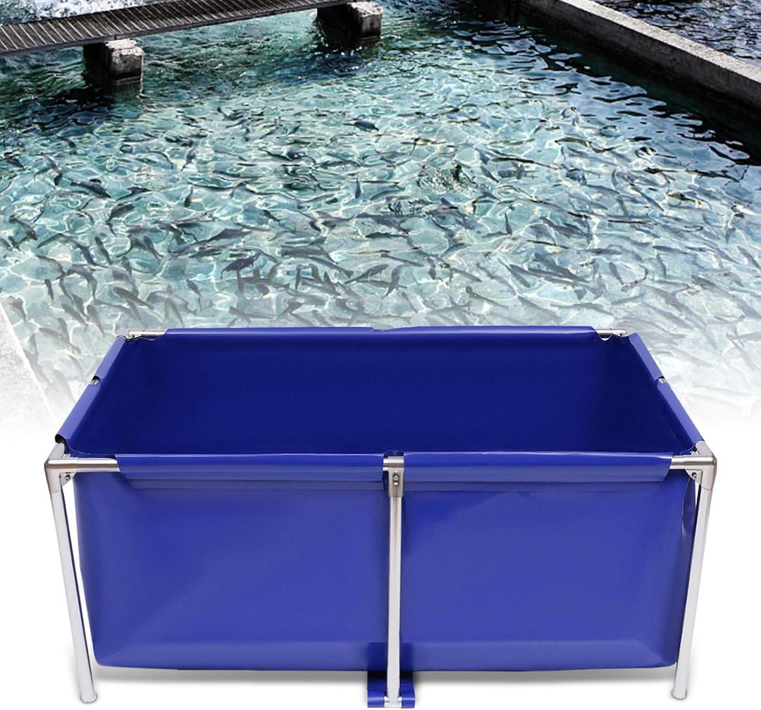 Canvas Fish Pond, Foldable Water Storage Pond Modern Blue Aquarium Fish Water Tank with T-Shaped Steel Frame, Rectangle Canvas Show Tank for The Cultivation of Lobster