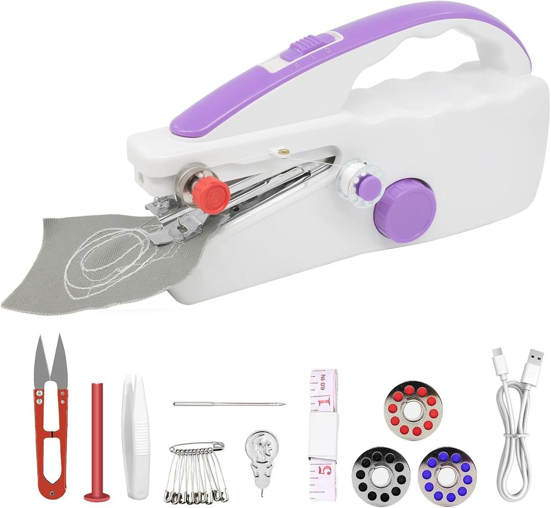 Handheld Sewing Machine, Portable Mini Sewing Machines for Beginners with Two Speeds, with Complete Accessories Kit, Easy to Use Hand Sewing Machine Suitable for Home, Travel and DIY