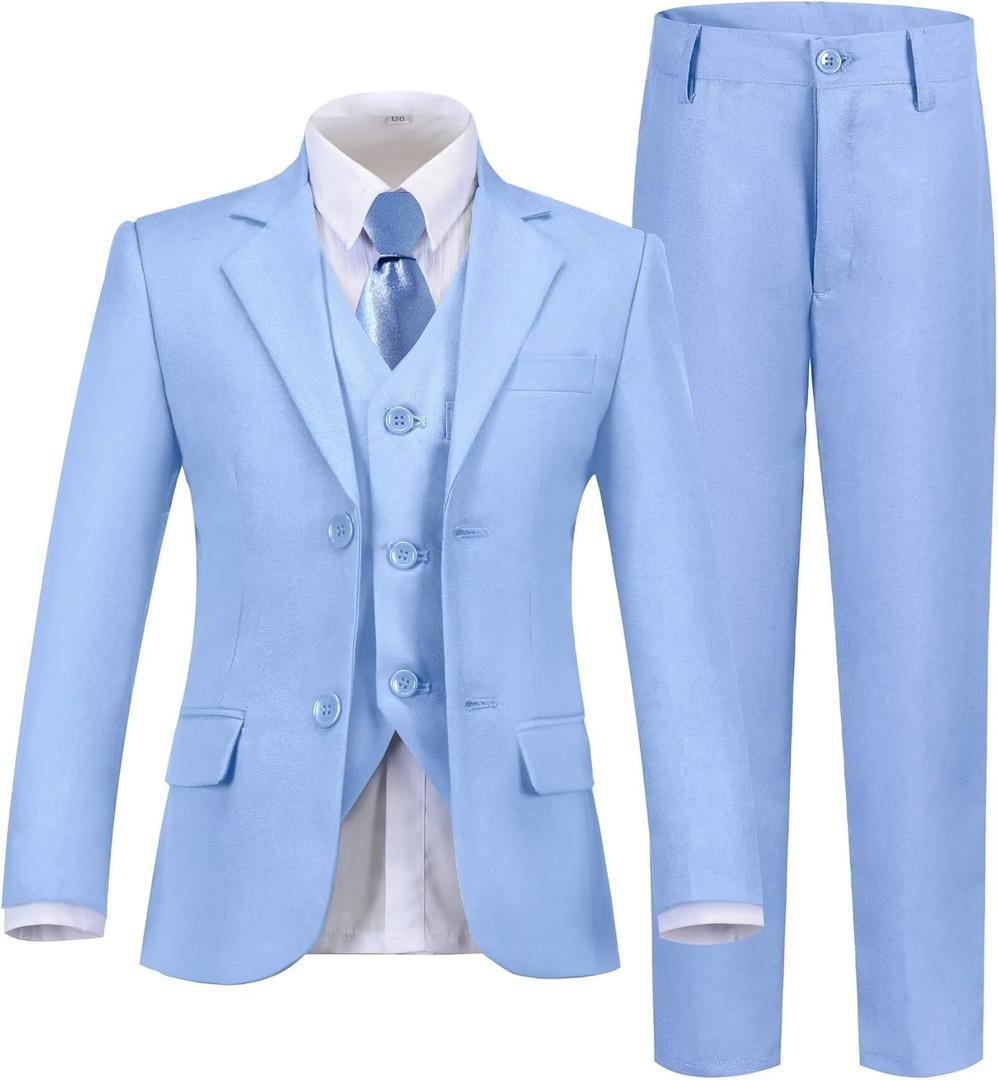 Boys' Suit Kids Suits Tuxedo for Boys Toddler Vest Pants Set Ring Bearer Outfit Dress Clothes (Blue), Size 10