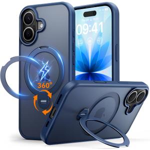 for iPhone 17 Case: with 360 Spin Magnetic Stand, Camera Control Button, Fit for MagSafe, Military Drop Protection, Protective Slim Phone Cover for iPhone17 with Ring Kickstand, 6.3", Blue