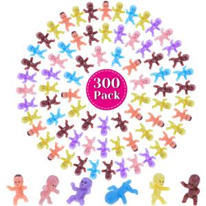 selizo Mini Plastic Babies for Baby Shower, 300pcs Tiny Baby Figurines Mini Babies Bulk for Ice Cube Babies, Small King Cake Babies, My Water Broke Baby Shower Games (6 Colors)