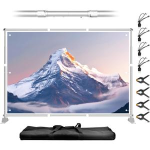 10 x 8FT Backdrop Banner Stand, Heavy Duty Adjustable Photo Background Support Frame Kit, Step and Repeat Stand for Photo Booth, Parties, Exhibition, Trade Show, Wedding - Silver