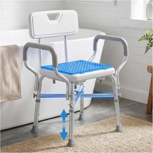 Onepeak Shower Chair for Inside Shower, 550 LBS Heavy Duty Bath Seat & Reinforced Crossbar, Padded Armrests, Removable Back, Gel Cushion, 6 Height Adjustable for Elderly, Disabled, Pregnant