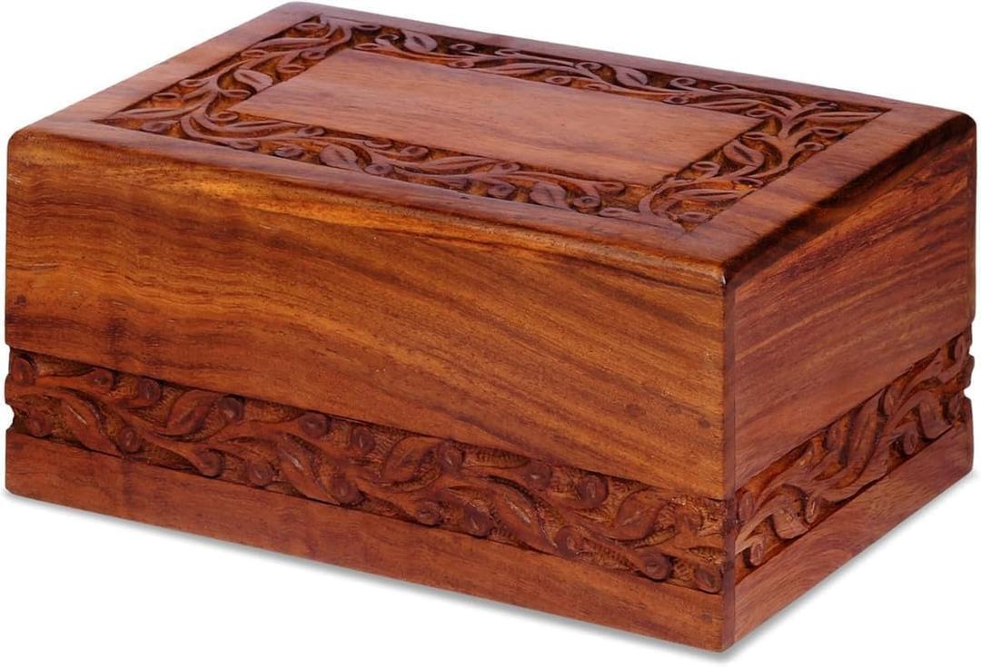 Wooden Keepsake Urn Box, Cremation Urns for Human Ashes, Hand carved Decorative Memorial, Wood Casket for Pets, Cat, Infant, Adult Memorial, Burial Urns for Ashes - Large