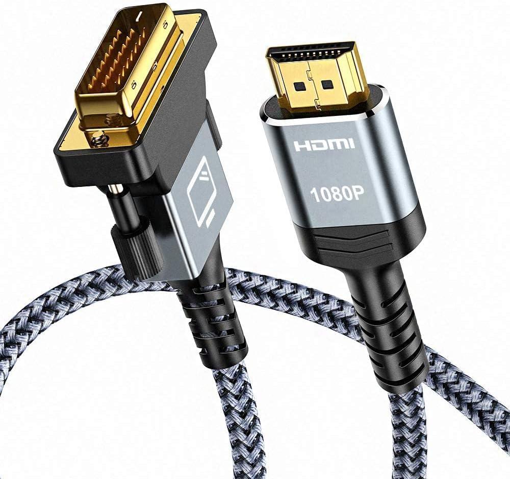 Capshi HDMI A to DVI Adapter Cable 6FT, High-Speed Gold-Plated Plug and Play Bi-Directional Nylon Braid 1080p, DVI to HDMI Adapter for Televison/Monitor/Video Card/Graphics Card (6feet)
