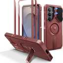 Dexnor for Samsung Galaxy S26 Case with Camera Cover & Adjustable Kickstand & Screen Protector, Compatible with MagSafe, Rugged Shockproof Bumper Cases Magnetic Protective Cover(2026),6.3",Maroon Red