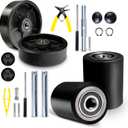 Pallet Jack/Truck FULL SET BLACK with Back Axle, Steering Wheels 7"x 2" Pair, Front Load Roller 3" x 3.75" Pair with Bearings ID 20mm Poly Tread Black With Entry Exit Roller and Protective Caps