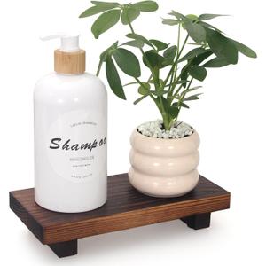 Small Kitchen Sink Soap Tray for Counter Bathroom Vanity Tray Wooden Risers for Kitchen Countertop Decor Dish Soap Dispenser Farmhouse Wood Pedestal Bathroom Organizer Accessories Decorative Trays (8.6" x 4" x 1.6", Brown)